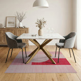 Modern Pink Stripe Rug with Bold Red Curve