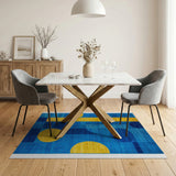 Bold Geometric Blue Yellow Abstract Area Rug