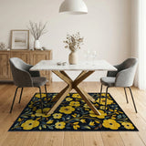 Yellow Vibrant Yellow Floral Area Rug on Black