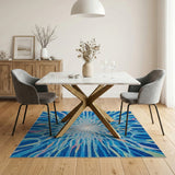 Radiant Abstract Blue Burst Area Rug