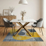 Abstract Mustard Yellow Slate Blue Geometric Area Rug