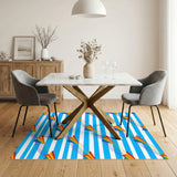 Rainbow Paper Planes Blue Striped Area Rug