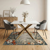 White Peony Orange Poppy Floral Arch Rug