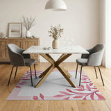 Pink Leaf Vine Border Area Rug