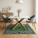 Ornate Green Butterfly Floral Area Rug
