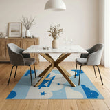 Whimsical Blue Airplane Clouds Stars Kids Area Rug