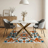 Orange Teal Geometric Starburst Area Rug