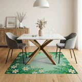 White Daisy Leaf Border Area Rug