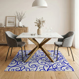 Elegant Blue Swirling Vine Area Rug