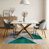 Modern Geometric Grey and Emerald Green Area Rug