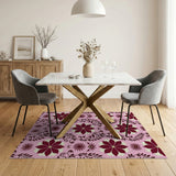 Vintage Pink Poinsettia Damask Area Rug