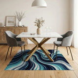 Blue and Teal Abstract Area Swirling Teal Waves Abstract Area Rug