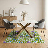 Swirling Green Vines Purple Blue Floral Area Rug