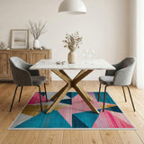 Bold Teal Pink Gold Geometric Area Rug