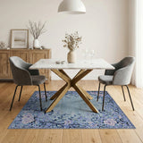 Teal Floral Border Area Rug with White Roses