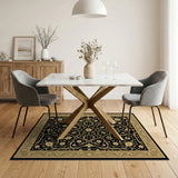 Ornate Black Gold Floral Persian Rug