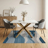 Blue and Teal Serene Blue Wave Abstract Area Rug