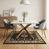 Ornate Gold Border Traditional Persian Rug
