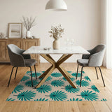 Blue and Teal Coastal Beach Teal Palm Frond Coastal Area Rug