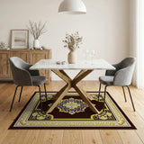 Gold and Silver Ornate Gold Border Traditional Persian Rug
