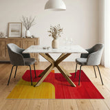 Vibrant Red Curved Geometric Area Rug