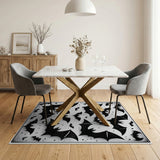 Distressed Black White Bats Swarm Area Rug