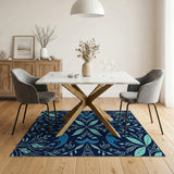 Navy Teal Bat Foliage Area Rug