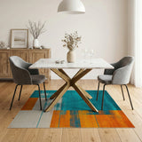 Teal and Orange Geometric Abstract Area Rug