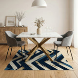 Blue and Teal Navy Teal Zigzag Geometric Area Rug