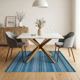 Blue and Teal Blue White Striped Coastal Area Rug