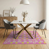 Playful Pink Daisy Butterfly Area Rug