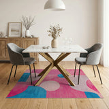 Vibrant Pink Geometric Area Rug with Blue Accents