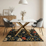 Red Poppy Anemone Floral Navy Area Rug