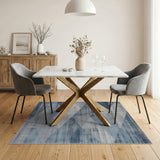 Blue and Teal Blue Geometric Triangle Area Rug