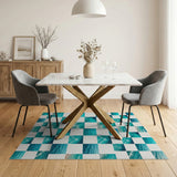 Teal Ocean Wave Checkerboard Area Rug
