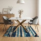 Distressed Nautical Blue Striped Coastal Rug