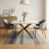 Beige Striped Woven Area Rug with Mauve Grey