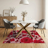 Vintage Red Roses Floral Area Rug