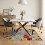 Vibrant Poppy Floral Grey Area Rug