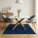 Blue and Teal Navy Blue Swirl Geometric Area Rug