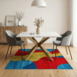 Vibrant Abstract Wave Area Rug in Red Yellow Blue