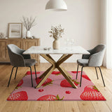 Pink Fruit Pattern Whimsical Strawberry Pink Area Rug