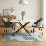 Abstract Area Blue and Teal Teal Wavy Abstract Area Rug