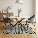 Bold Black White Geometric Striped Woven Rug