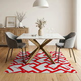 Bold Red Angular Geometric Area Rug