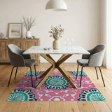 Pink Teal Mandala Persian Area Rug