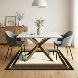 Brown Tan Striped Border Area Rug