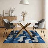 Navy Blue Deer Silhouette Wave Pattern Area Rug