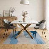 Layered Blue Wave Geometric Geometric Modern Area Rug