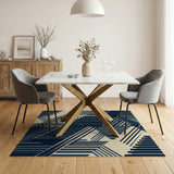 Geometric Modern Blue and Teal Navy Geometric Abstract Area Rug